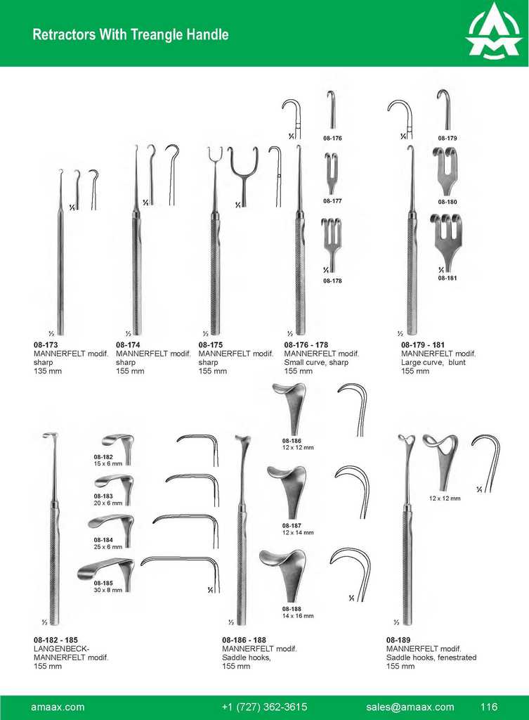 G116 Mannerfelt Langenbeck Saddle Hooks Retractors Treangle Handle